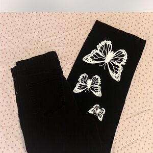 Black Jeans with Butterfly Design